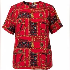 Vintage Equestrian Blouse Shell Red Gold Size M Y2K Old Money Timeless Classic